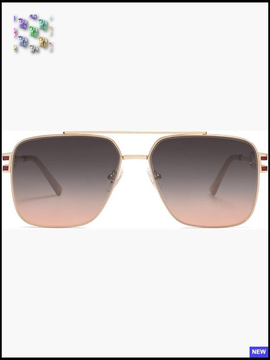 Retro Oversized Square Sunglasses Unisex Double Bridge Metal Frame UV Protection main image 7